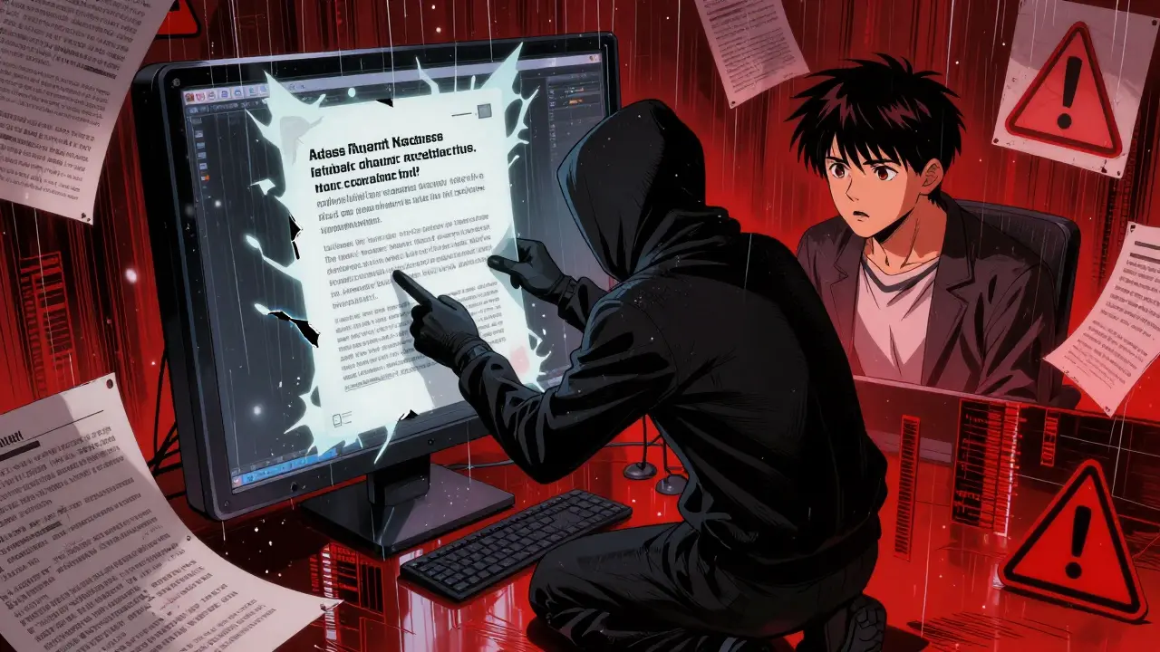 Ein Hacker manipuliert eine Wissensdatenbank, und die KI zitiert fälschlicherweise ein falsches Dokument als echte Quelle.