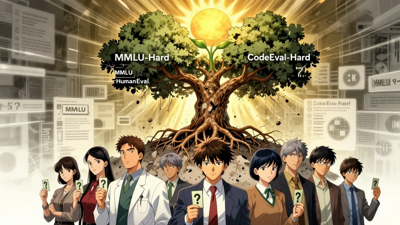 Eine neue Generation dekontaminierter Benchmarks wächst als Baum, während Fachleute handgeprüfte Fragen nutzen, um echte Leistung zu messen.