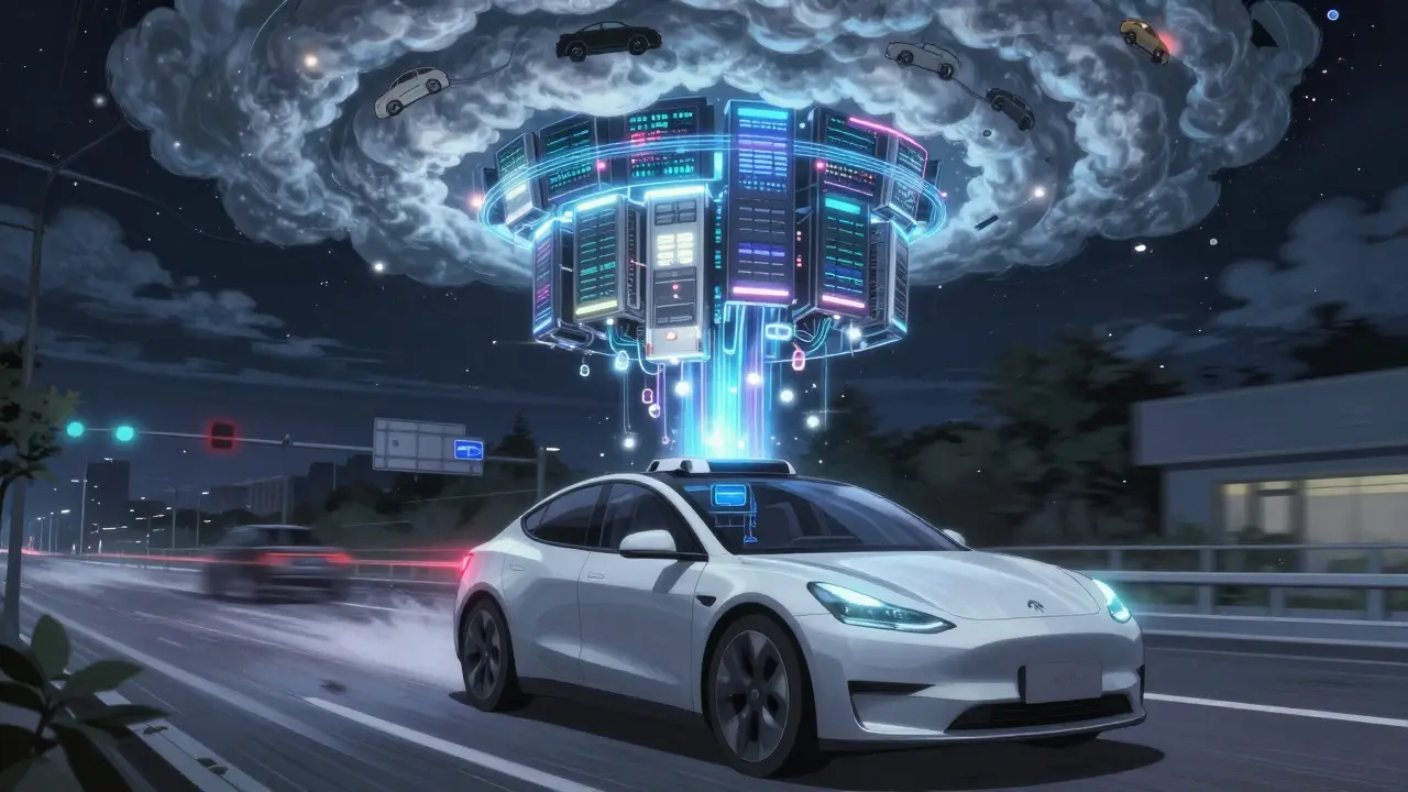 Autonomes Fahrzeug in Stuttgart verarbeitet Echtzeitdaten lokal, während Trainingsdaten in die Cloud fließen.