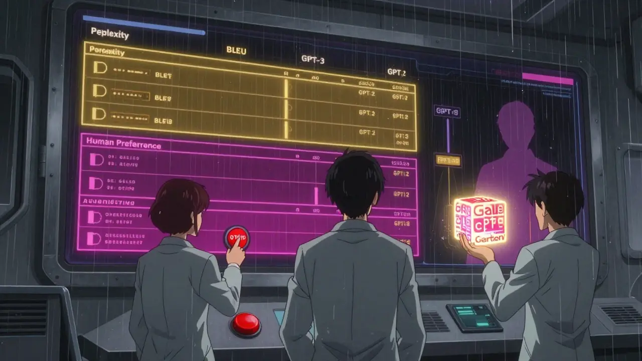 Forscherteam stoppt Training anhand von Perplexity, BLEU und menschlichen Präferenzen.