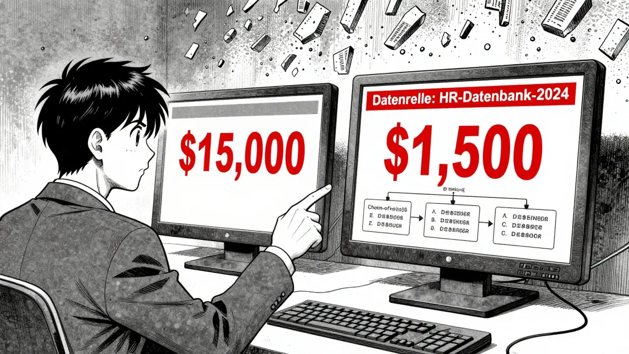 Vergleich zweier Bildschirme: falsche Finanzangabe vs. korrigierte Antwort mit verifizierter Datenquelle.